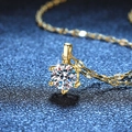 Polished S925 silver 1 carat moissanite pendant necklace with six-prong setting on gold chain - 1 Carat Moissanite / Gold
