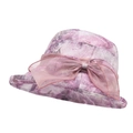 Eleganter lila Blumen-Fischerhut mit großer rosa Organza-Schleife als Sonnenschutz - Hellviolett