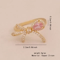 Bague nœud plaqué or avec zircon rose en poire et pavé de pierres blanches pour femme - 6# Noeud