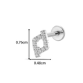 Titanium D-shape labret stud with pavé cubic zirconia and flat back screw base - Geometric Square Style (T2552-5#) / Silver