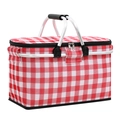 Red and white checkered folding insulated picnic basket with durable aluminum handles. - Red Plaid (Upgraded with Frame) 40*23*20cm