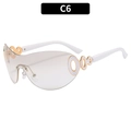 Y2K rimless shield sunglasses in gradient brown with white and gold circular temples - White Frame Light Silver