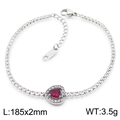 Silver stainless steel bracelet with red heart zircon pendant and clear stone chain - Steel - Red Heart Bracelet
