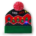 LED Christmas knitted hat with festive Christmas tree pattern and red pompom - 3 Christmas Trees