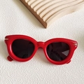 Retro thick red frame oval sunglasses with dark lenses and gold rivet accents - Red