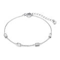 Silver finish titanium steel chain with rectangular cubic zirconia and heart pendant - Square Zircon Bracelet / Silver
