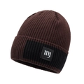 Braune und schwarze Strickmütze mit NY-Patch, Rippenmuster und bequemer Passform - Einheitsgröße / Kaffeebraun