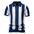 Polo da uomo in maglia estiva con strisce blu e bianche e colletto con zip - S / Blu Notte