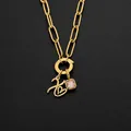 14K gold plated stainless steel paperclip necklace with pink zircon and XO pendant - Letter X (XNL0097)