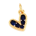 Gold-plated heart pendant with micro-set blue gemstone and integrated hanging loop - Delicate Small Heart / Dark Blue