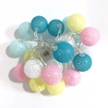 Multicolor macaron cotton ball string lights in pink, blue, yellow, and white colors - Battery Model: 5 Meters 50 Lights / Multicolor