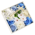 Square gift box with blue and white soap flowers and Love Is Eternal gold ribbon - 15cm*15cm*8cm / Cherry Blossom Blue