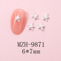 Macro shot of silver star nail charms with pearls, model MZH-9871, size 6x7mm - MZH-9871 (6*7mm)