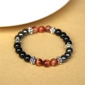 Tiger eye bead bracelet with black and brown stones and silver textured spacers - 19cm/8mm Bead Diameter / Sunburst Tiger's Eye