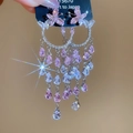 Détails de boucles d'oreilles fleurs en argent avec pampilles de cristal rose - Goutte Nœud Zircon Rose Argent (30# Tige en Argent)