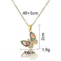 Detailed size specifications for gold butterfly necklace with rainbow inlay and white crystals - Rainbow Shell Butterfly Necklace Style 5