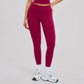 Slim fit high-waisted yoga pants in deep magenta elastic fabric for fitness - S / Bottoms / Raspberry Red