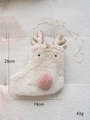 Pink plush reindeer Christmas stocking gift bag with gold antlers and pearl strap, 29x19cm - White