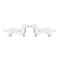 Cute dachshund stud earrings with hollow heart design in polished silver finish - Silver