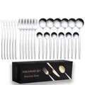 Detailed view of 24-piece gold stainless steel cutlery set with premium black gift box - 24-Piece Set / Silver