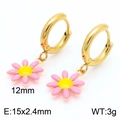 Gold daisy hoop earrings with pink and yellow enamel pendants, size 12mm x 15mm - Gold Pink Yellow Daisy Earrings (KE112900-HF)