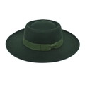 Close-up of dark green wool felt fedora with matching grosgrain ribbon and bow detail - M (56-58cm) / Dark Green