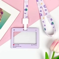 Paarse kaarthouder in socialmediastijl met bijpassend koord en tulpdecoratie - Paars / Bloemenkonijn Lanyard
