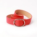 Women's red PU leather belt with oval gold buckle and adjustable pin holes for jeans - Red