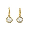 Detail of gold geometric earrings featuring square clear crystals and ring clasp fasteners - White Zirconia
