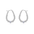 French retro titanium steel beaded earrings with a single diamond drop on white background - Silver