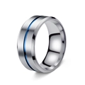 Silver titanium steel men's ring with deep blue center groove and brushed finish - Blue Center / Size 7