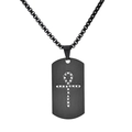 Collana con piastrina militare nera spazzolata e ciondolo croce Ankh con cristalli - Con catena / Nero