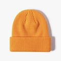 Klassische hellgelbe Rippenstrick-Mütze für Damen und Herren mit modischem Umschlagdesign - Einheitsgröße / Orange
