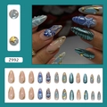 Ocean theme press-on nails with blue sea shells and 3D starfish charms in 24 piece set - Morning Dew Starfish-Glue Style (Z992)
