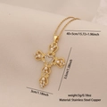 Gold stainless steel necklace with imitation pearl cross pendant and sizing details - Hollow Heart Cross Style (1#)