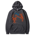 Sweat à capuche gris foncé imprimé homard martini avec poche kangourou frontale - Gris clair
