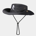 Detailed close-up of Sasquatch embroidery and metal vents on outdoor tactical sun hat - One Size / Dark Gray