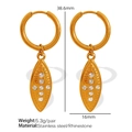 Golden stainless steel heart and leaf pendant earrings with sparkling rhinestones - Gold Geometric Long Drop Rhinestone (EH365)