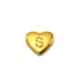 Golden heart-shaped titanium steel pendant bead with engraved letter S and 2mm hole - Letter S Style (S-P143-S)