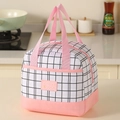 Borsa termica per il pranzo a quadretti bianchi e neri con manici e finiture rosa - Rosa