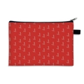 Red canvas cosmetic bag with white cursive love print and black zipper closure - Love Everywhere