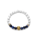 White turquoise and blue tiger eye beaded bracelet with a golden lion head charm - White Turquoise & Blue Tiger Eye