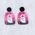 Pink and black Halloween acrylic earrings with ghost and spider web details - Ghost