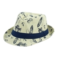 Cappello di paglia jazz estivo con stampa surf palma e nastro blu scuro parasole - Adulto 58cm / Beige