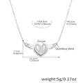 Collana con cuore e ali in acciaio inossidabile argento e zirconi con misure - 43+5cm / Cuore Ala Acciaio (P1654)