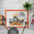 Linen placemat with vintage blue truck, pumpkins, and autumn sunflower motifs - Style 03-Encrypted Linen / 30*45cm(32g)