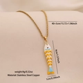 Golden twist chain necklace with colorful enamel fish pendant in white, blue and yellow - 4# White