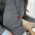 Artistic red heart pendant necklace with black cord and adjustable metal bead slider - 62# Bright Red 3D Heart