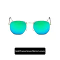 Retro square sunglasses with gold metal frame and green mirrored lenses for a chic look - Gold Frame Green Mirror