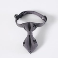 Gray British plaid pet collar with black bow pattern, adjustable strap and silver bell - Grey Necktie with Bell / S (17-32cm)